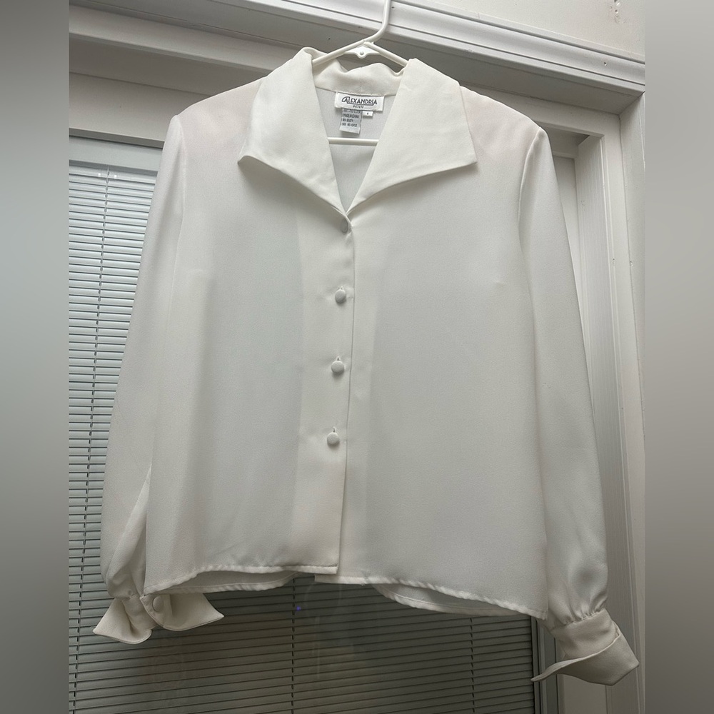 Alexandria Petites Elegant White Button Down Blouse